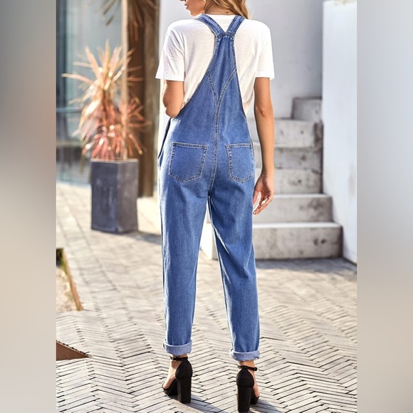 luvamia Women’s Stretch Denim Bib Overalls Jumpsuit Jeans Size M Cody Blue New - Picture 2 of 6